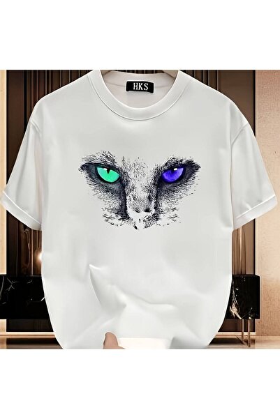 CLASSY.MODA Unisex Λευκό Υπερμεγέθη Μπλουζάκι με Στάμπα Άνετη Γραμμή Καθημερι...