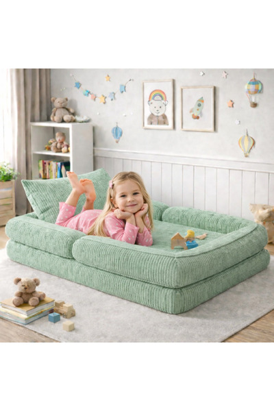 puffiber Premıum Modüler Çocuk Yatağı 80x160 cm –Oyun Minderi, Yer Yatağı Fit...
