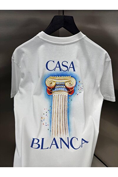 CLASSY.MODA Unisex Λευκό Υπερμεγέθη Μπλουζάκι με Στάμπα Άνετη Γραμμή Καθημερι...