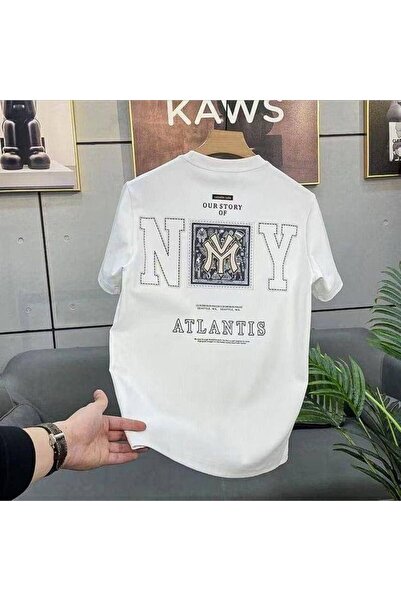 CLASSY.MODA Unisex White Oversize T-Shirt Printed Relaxed Fit Casual Streetwe...