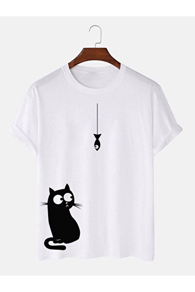 CLASSY.MODA Unisex Λευκό Υπερμεγέθη Μπλουζάκι με Στάμπα Άνετη Γραμμή Καθημερι...