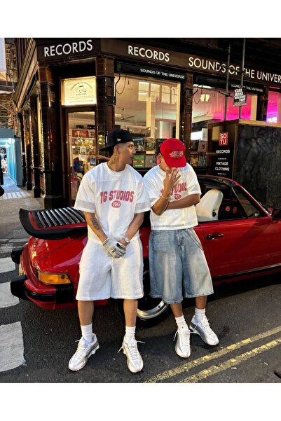 CLASSY.MODA Unisex Λευκό Υπερμεγέθη Μπλουζάκι με Στάμπα Άνετη Γραμμή Καθημερι...