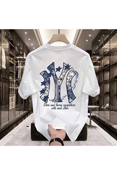 CLASSY.MODA Unisex White Oversize T-Shirt Printed Relaxed Fit Casual Streetwe...