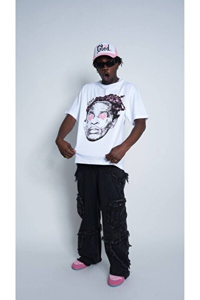 CLASSY.MODA Unisex Λευκό Υπερμεγέθη Μπλουζάκι με Στάμπα Άνετη Γραμμή Καθημερι...