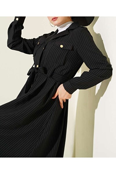 Burcia Thin Striped Buttoned Dress