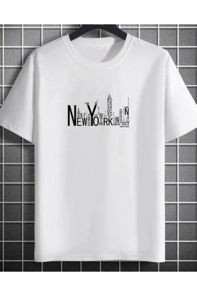 CLASSY.MODA Unisex Λευκό Υπερμεγέθη Μπλουζάκι με Στάμπα Άνετη Γραμμή Καθημερι...