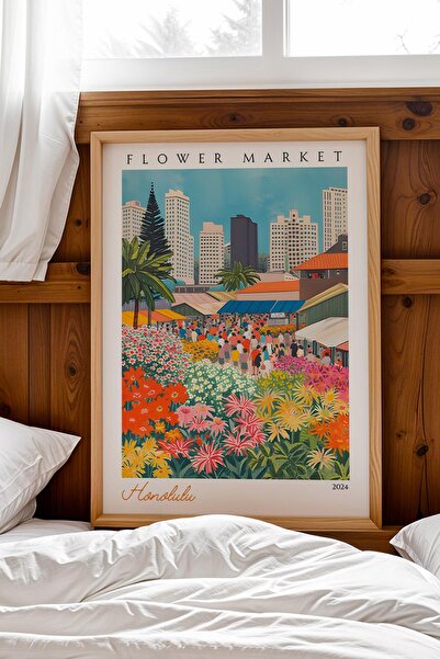 Saturn Honolulu Hawaii Framed Painting Aesthetic Wall Decor for Travel Enthus...