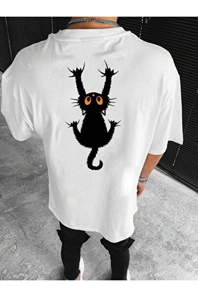 CLASSY.MODA Unisex Λευκό Υπερμεγέθη Μπλουζάκι με Στάμπα Άνετη Γραμμή Καθημερι...