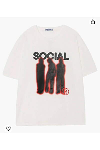 CLASSY.MODA Tricou unisex alb supradimensionat, imprimat, croială lejeră, îmb...