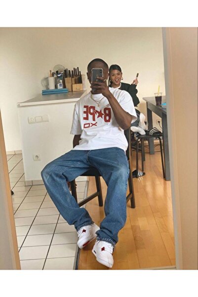 CLASSY.MODA Unisex Λευκό Υπερμεγέθη Μπλουζάκι με Στάμπα Άνετη Γραμμή Καθημερι...