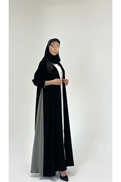 Abay-ti Black abaya with gray side detailing… understated elegance - free hijab