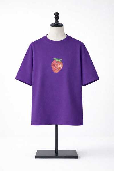 CES.İZ Tricou supradimensionat cu imprimeu căpșuni pentru femei, 100% bumbac,...