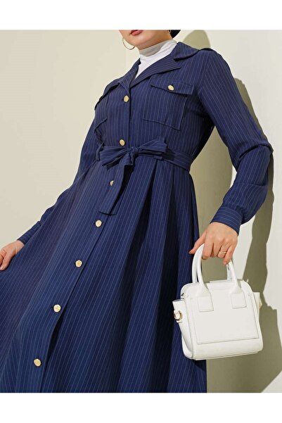 Burcia Thin Striped Buttoned Dress