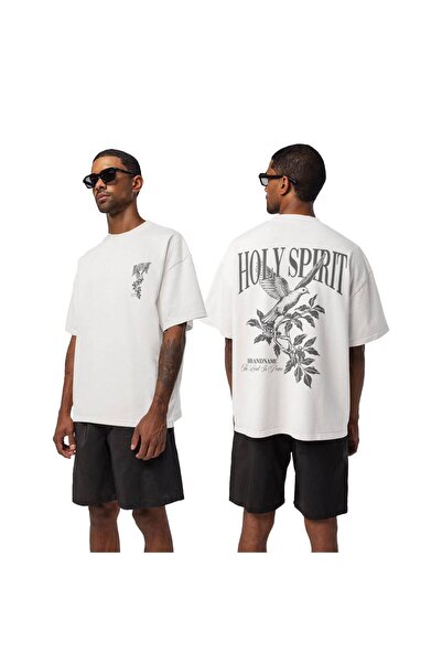 CLASSY.MODA Unisex Λευκό Υπερμεγέθη Μπλουζάκι με Στάμπα Άνετη Γραμμή Καθημερι...