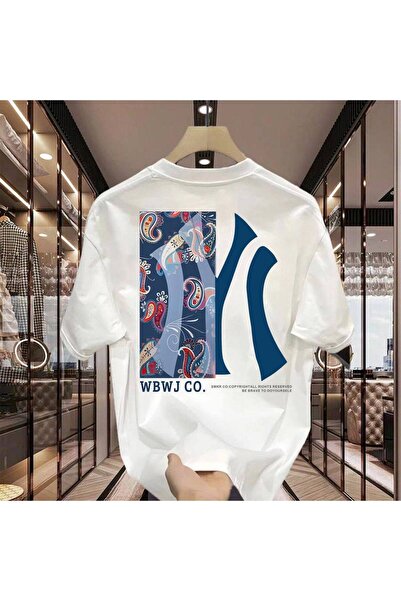 CLASSY.MODA Unisex White Oversize T-Shirt Printed Relaxed Fit Casual Streetwe...