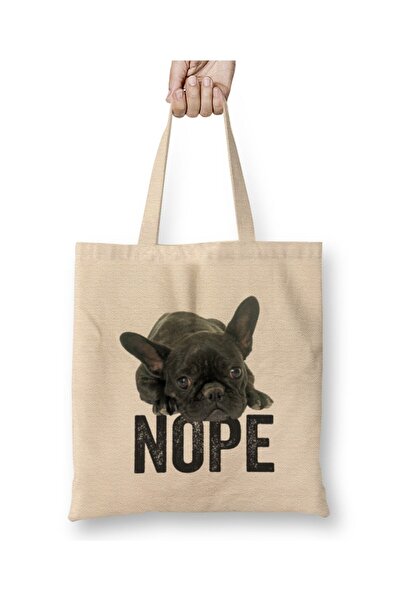 Toyaso French Bulldog Nope 01 Dog White Tote Bag Long Handle Shopping Bag Bea...
