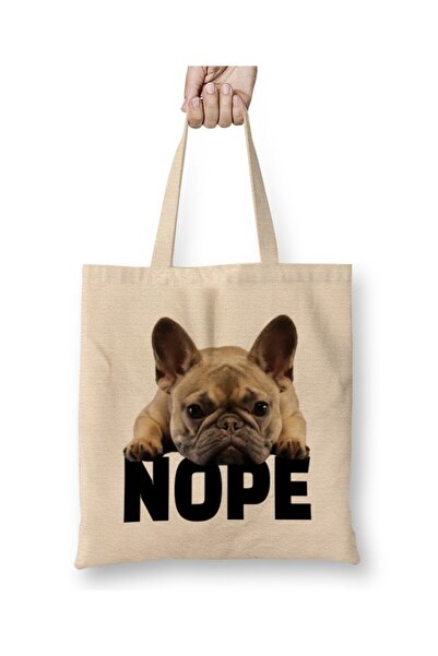 Toyaso French Bulldog Nope Dog White Tote Bag Long Handle Shopping Bag Beach Bag