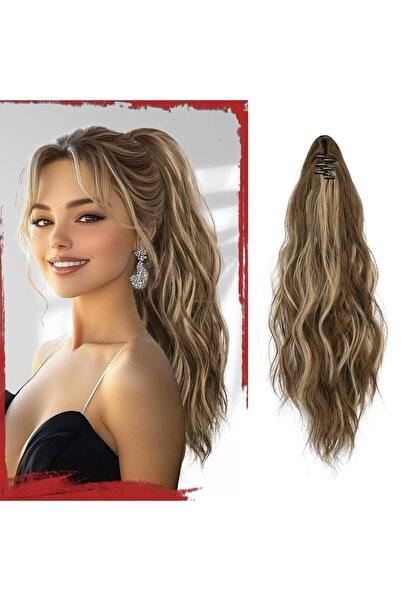 OEM Extensie de par, sintetica, cu clips, 41 cm, ondulata, saten cenusiu si b...