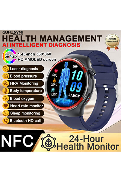 Choice6 Built in NFC Blue Sapphire Glass Laser Detection Health Smartwatch Me...