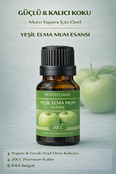 MUMTEDARİK Yeşil Elma Kokulu Premium Mum Esansı 20 ml