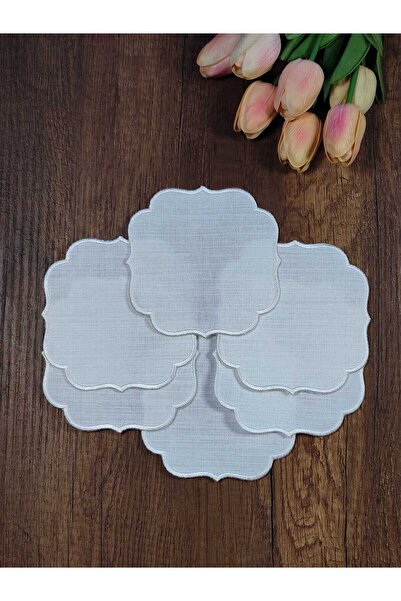 NESTURE Beyaz Nakışlı Beyaz Kumaş İşlemeye Uygun Linen Keten Etamin Kumaş Kah...