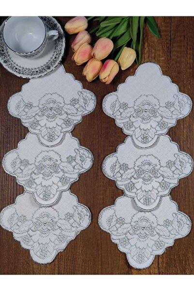 NESTURE Hitit İşlemeli Kare GÜMÜŞ Nakışlı Kokteyl Peçete 6’lı Kahve Yanı Sunu...