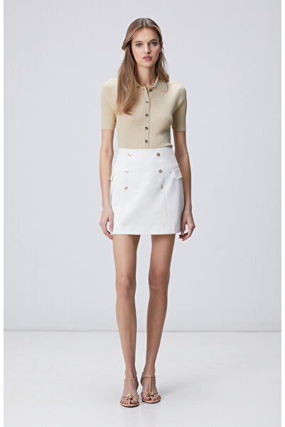 Network Kırık Beyaz Düğme Detaylı Mini Etek