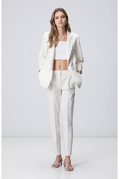 Network Kırık Beyaz Beli Metal Aksesuarlı Basic Pantolon