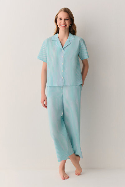 SUWEN Minty Gömlek Yaka Pijama Takımı