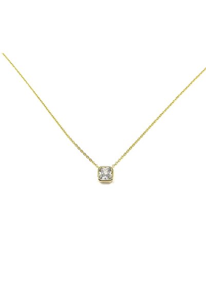 Twenty Eight Gold Square Cut Solitaire Necklace