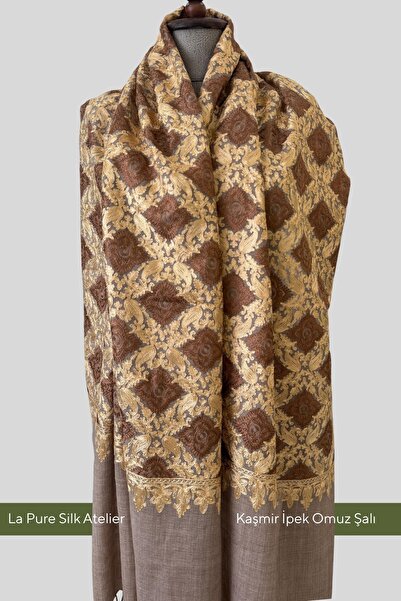 Pure Silk Atelier Premium %100 Kaşmir - İpek El İşlemeli Özel Tasarım Büyük B...
