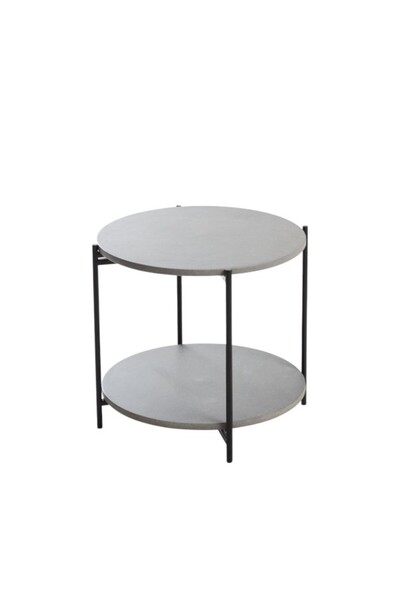 WDA Modern Round Side Table, Iron Frame, Grey Finish