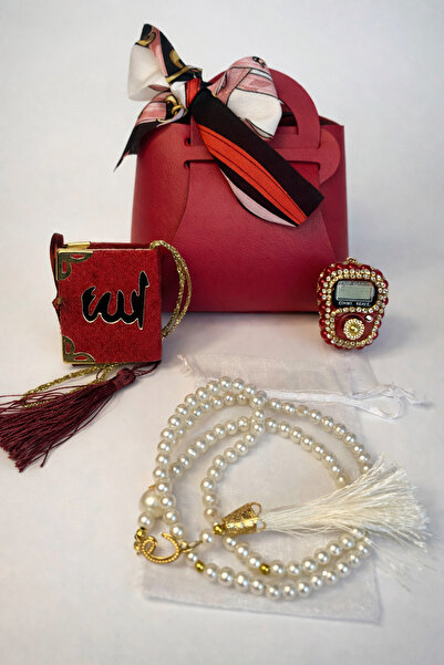 NazDeniz KOYU PEMBE DERİ DUA ÇANTA TAŞLI Zikirmatik Mini Kuran VAV Desenli TE...