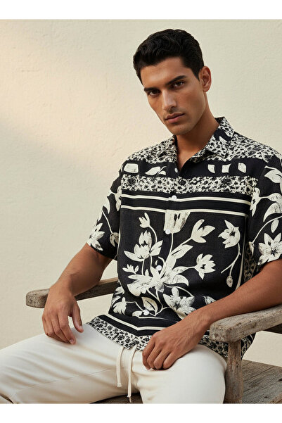 Iconic Men Regular Fit Collared Floral Print Short Sleeves Shirt