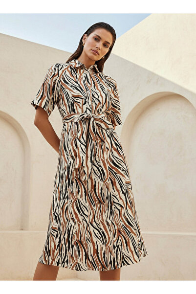 FAV Printed Shirt Women Dress with Belt