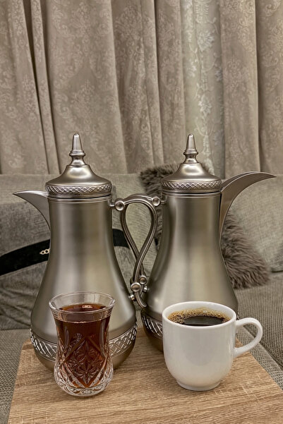 Palaces Diamond Thermos Set, 1 Liter Tea & 1 Liter Coffee, Matte Silver