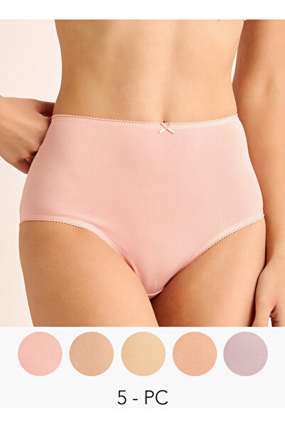 FAV طقم من 5 قطع - سراويل داخلية كاملة بخصر عالٍ مزينة دانتيل