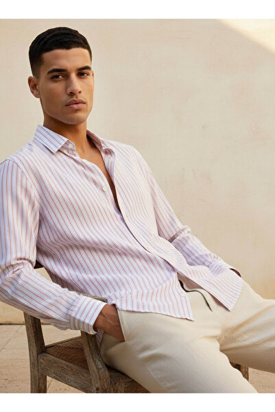 FAV Men Regular Fit Collared Striped Long Sleeve Shirt