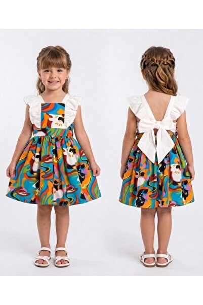 Cumino Kız Çocuk 2-5 Yaş Renkli Desenli Fırfırlı Askılı Yazlık Elbise