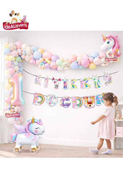Laviyosa Σετ Γενεθλίων Μονόκερος με Ρόδες – Αλυσίδα Μπαλονιών Μακαρόν με Μπαλ...