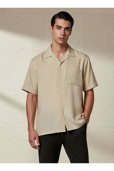 FAV Men Regular Fit Camp Collar Textured Short Sleeves Resort Shirt