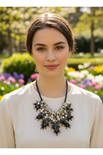 Moda Accessories Modern Design Black Stone Large Necklace – Stylish and Glamo...