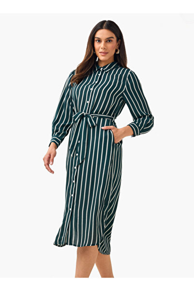 FAV Striped Women Shirt Dress with Tie-Up Belt