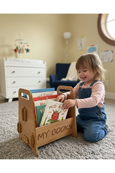 MONTETOYS Montessori Ahşap Çocuk Kitaplığı Kahverengi Eğitici ve Dekoratif Ta...