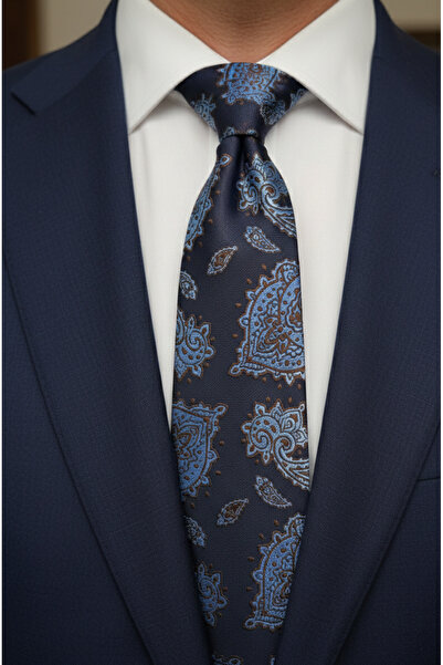 Gutiero Κλασική γραβάτα με μπλε σχέδιο με μαντήλι