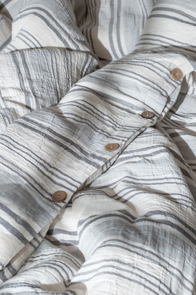 Befera Design Muslin 100% Cotton Double Washed Duvet Cover Set Non-Ironing Gray Striped