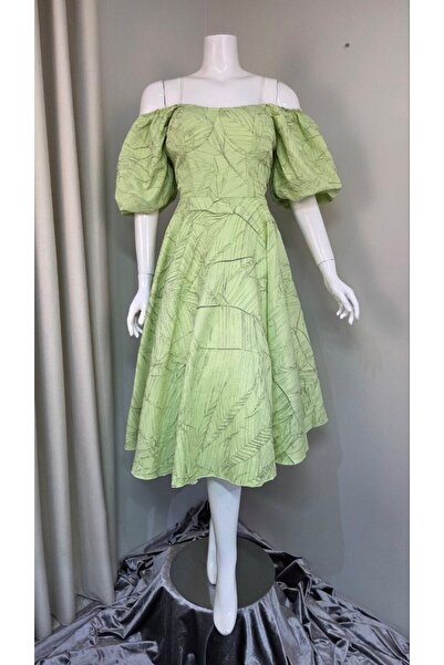 LEVAR Lime green dress with botanical print
