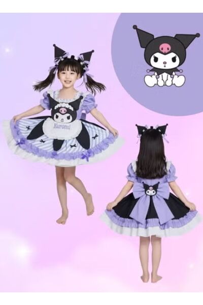 Premium Kuromi Inspired Kids Dress Costume Purple Gothic Cartoon Outfit
