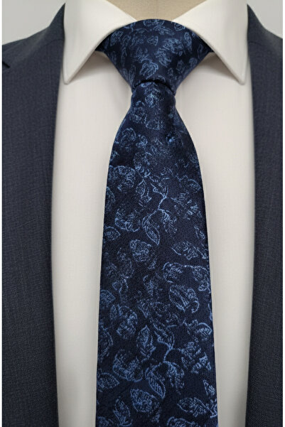 Gutiero Cravată clasică cu model albastru bleumarin cu batistă