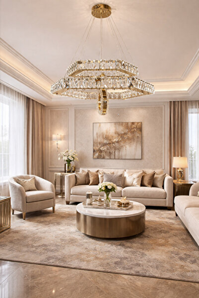 TREND 60LIK ALTIGEN GOLD 2 KATLI HALKALI KRİSTAL AVİZE